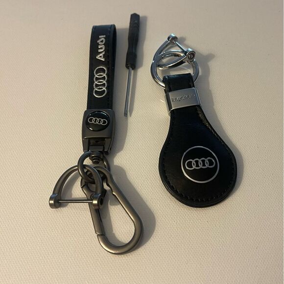 Audi Key Fob Keychains in Black Leather Set of 2 Keychains NWT - Picture 2 of 4